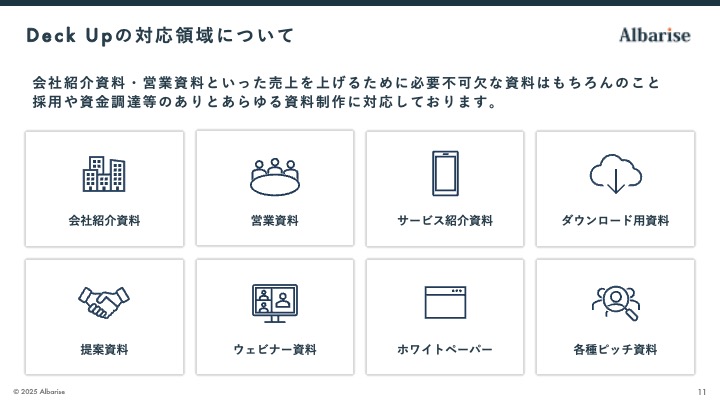対応領域:営業資料・提案資料・会社紹介・ピッチ・ホワイトペーパーなど